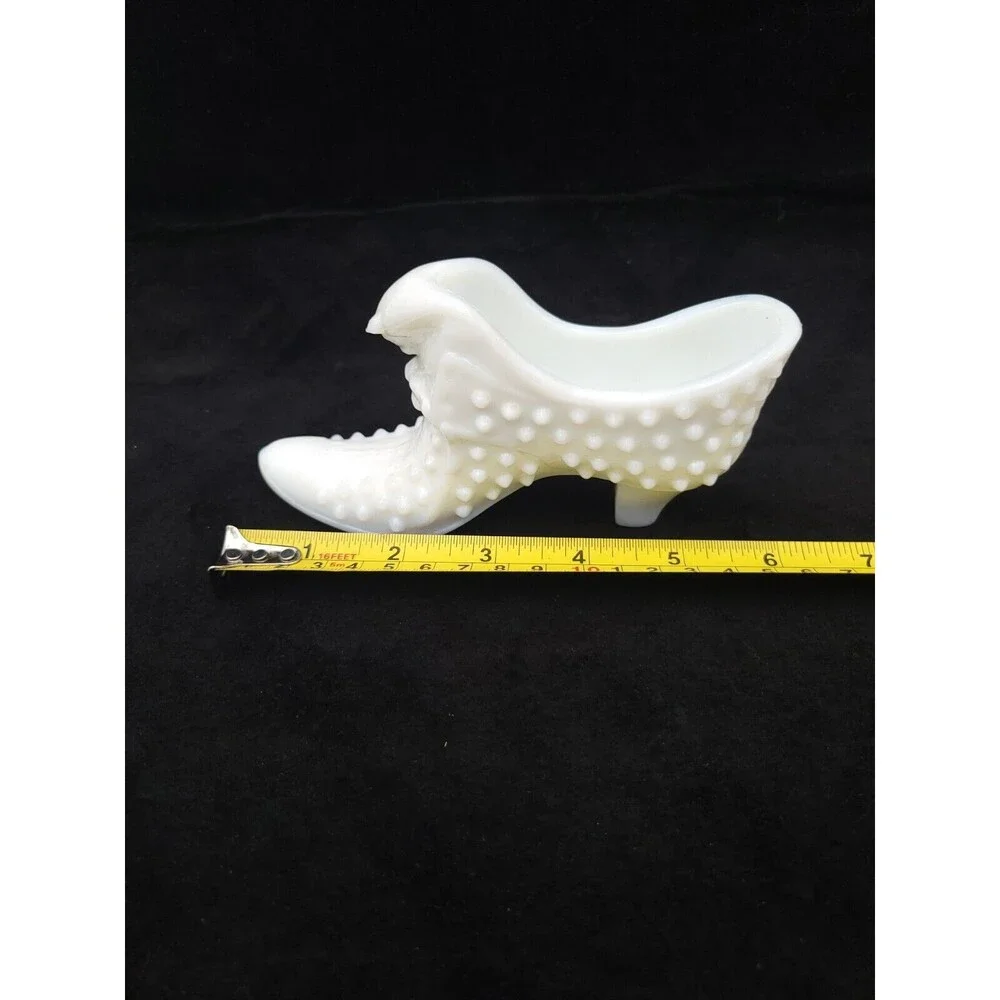 Fenton Hobnail Milk White Glass Shoe Boot Slipper Vintage - Cat‎ Head